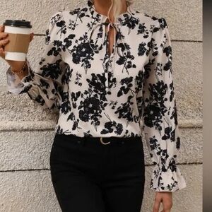 SHEIN Black and White Floral Blouse
